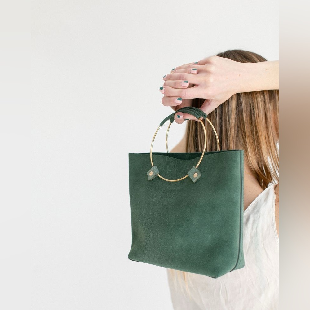 TRIBE ALIVE Luxe Brass Handle Handbag - Sage Green